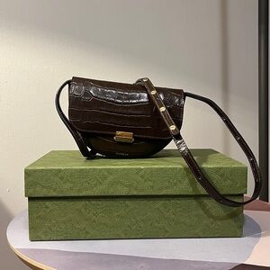 WANDLER croc embossed chocolate brown Anna crossbody flap bag / belt bag EUC